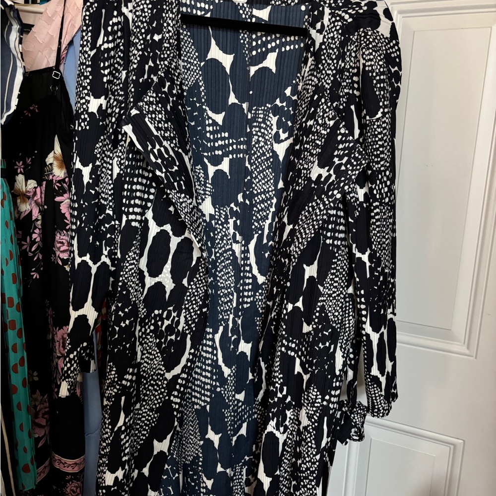 Navy Blue and White Patterned cover up dress